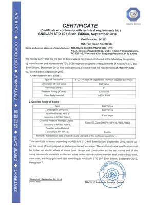 All the Fire safe test certificates of Onero Valve_05